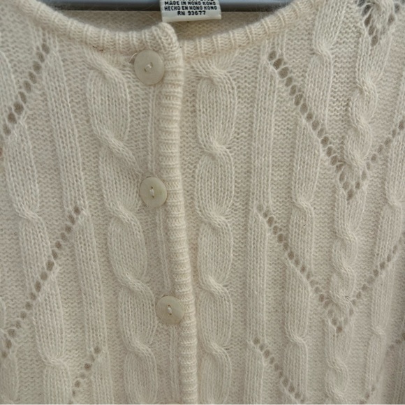 Vintage Yarnworks Womens L Ivory Knit Lambs Wool & Angora Blend Cardigan Sweater - Picture 7 of 9